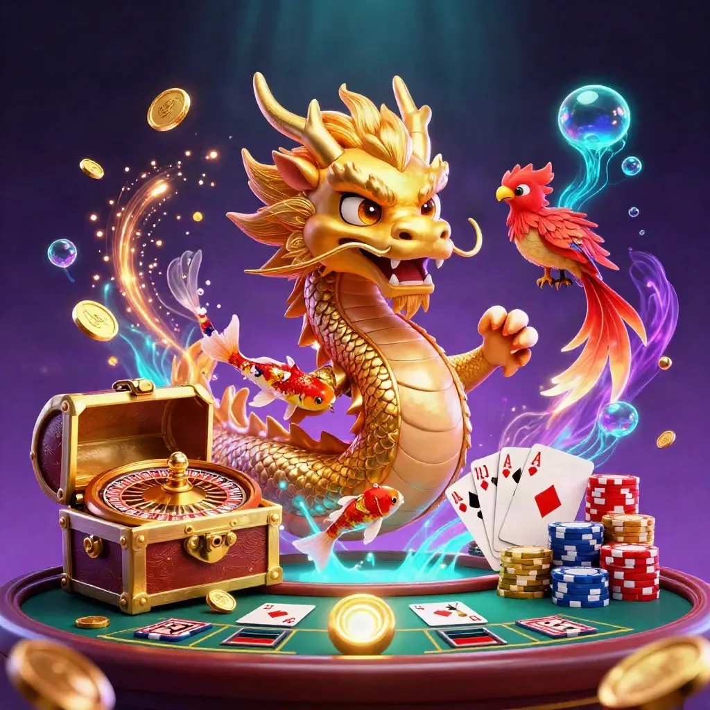 황금 용과 봉황, 코인과 보석이 폭발하는 럭셔리 카지노 키아트